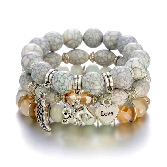 NWT-3-STACK GRAY BEADED BRACELETS - Picture 1 of 2
